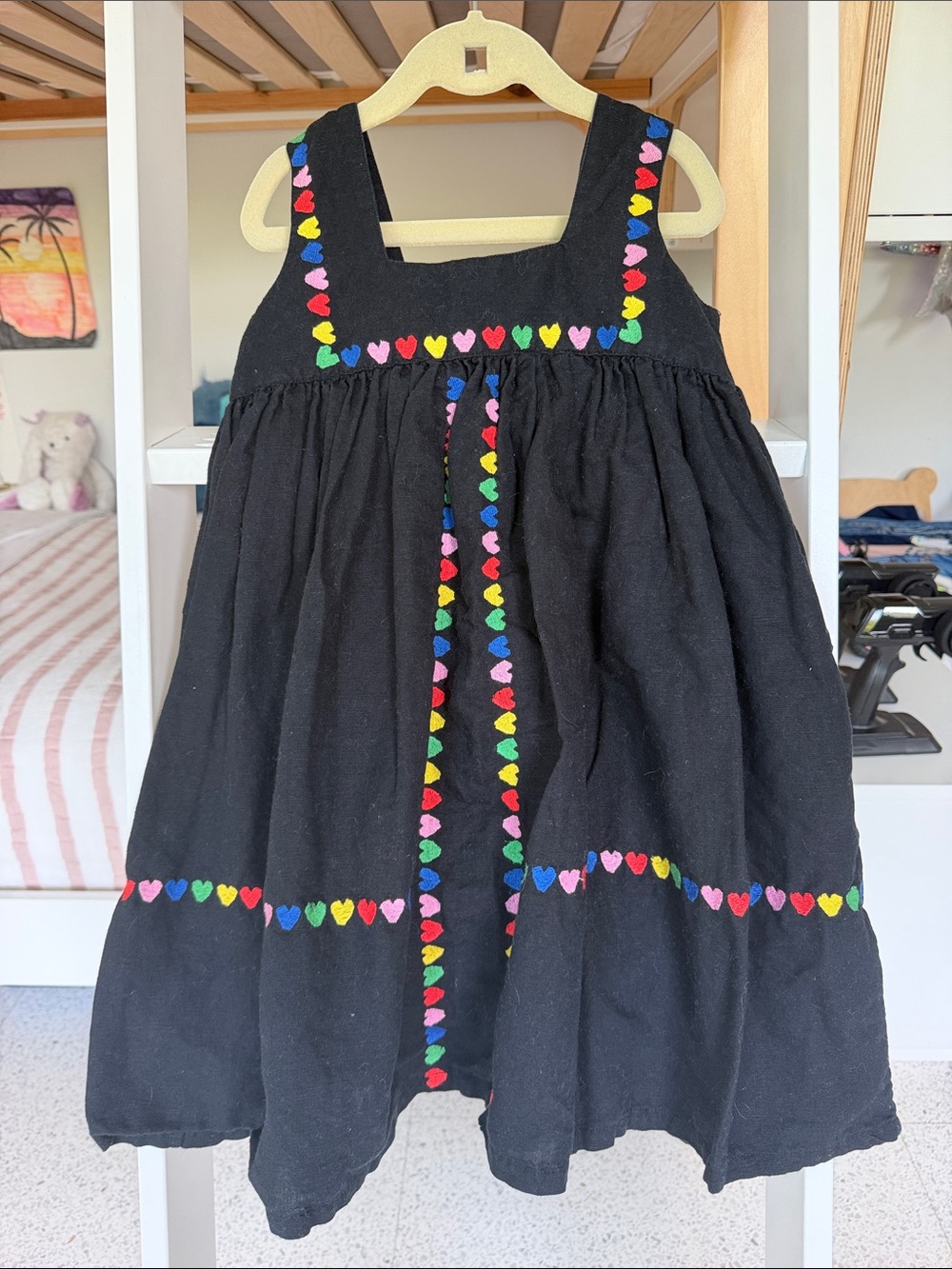 Stella McCartney Kids Black Dress with Rainbow Heart Trim